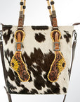 American Darling ADBG540BRW Tote Hand Tooled Hair-On Genuine Leather Women Bag Western Handbag Purse