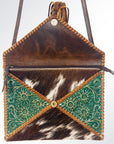 American Darling ADBG548BRW Envelope Hand Tooled Hair-On Genuine Leather Women Bag Western Handbag Purse