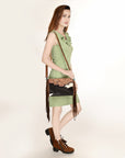 ADBG555BRWFRNG American Darling Hand Tooled Hair On Genuine Leather Women Bag Western Handbag Purse