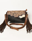 ADBG555BRWFRNG American Darling Hand Tooled Hair On Genuine Leather Women Bag Western Handbag Purse