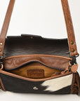 ADBG555BRWFRNG American Darling Hand Tooled Hair On Genuine Leather Women Bag Western Handbag Purse