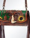 American Darling ADBG556AFRNG Wristlet Hand Tooled Genuine Leather Women Bag Western Handbag Purse