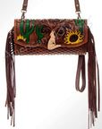 American Darling ADBG556AFRNG Wristlet Hand Tooled Genuine Leather Women Bag Western Handbag Purse