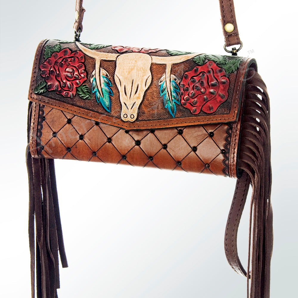 American Darling ADBG556BFRNG Wristlet Hand Tooled Genuine Leather Women Bag Western Handbag Purse