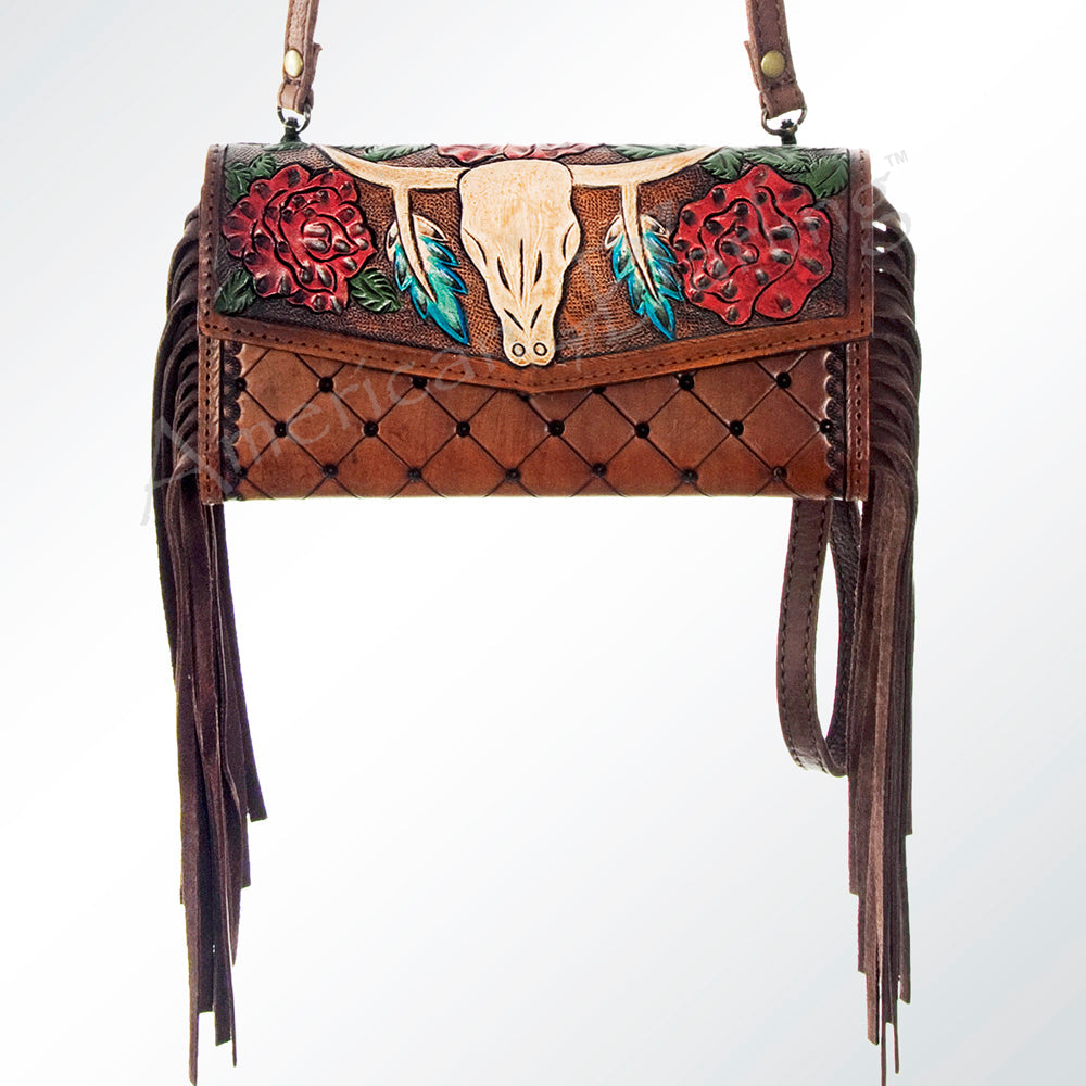American Darling ADBG556BFRNG Wristlet Hand Tooled Genuine Leather Women Bag Western Handbag Purse