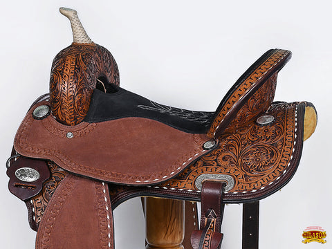 Hilason Western Horse Trail Barrel Racing American Leather Saddle Dark Brown