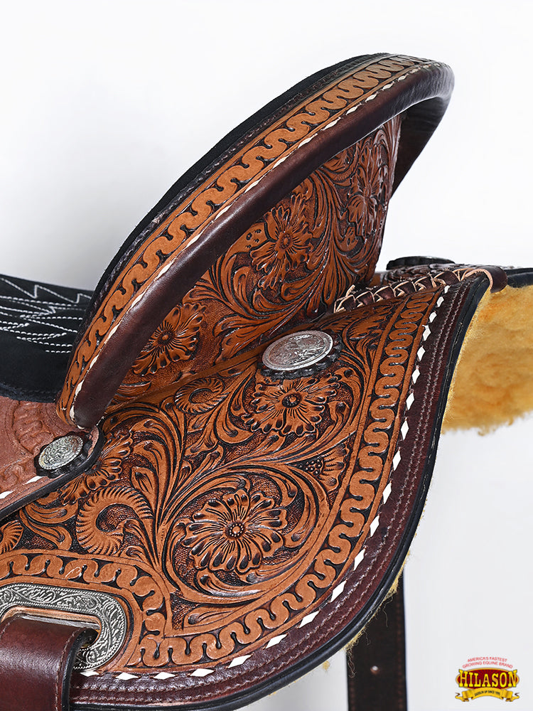 Hilason Western Horse Trail Barrel Racing American Leather Saddle Dark Brown
