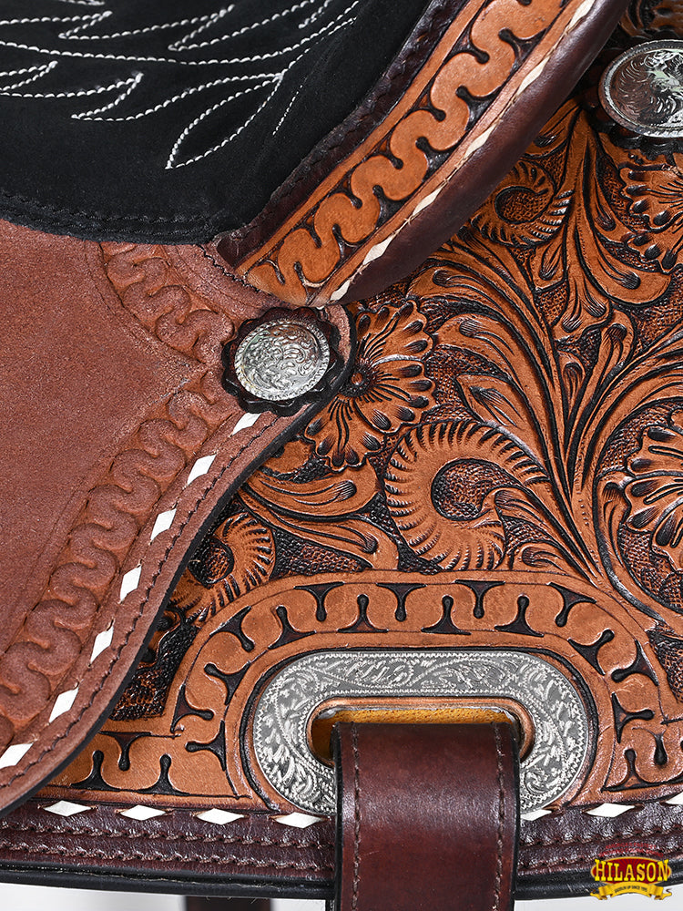 Hilason Western Horse Trail Barrel Racing American Leather Saddle Dark Brown