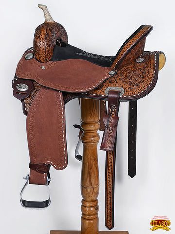 Hilason Western Horse Trail Barrel Racing American Leather Saddle Dark Brown