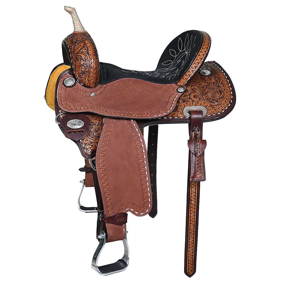 Hilason Western Horse Trail Barrel Racing American Leather Saddle Dark Brown