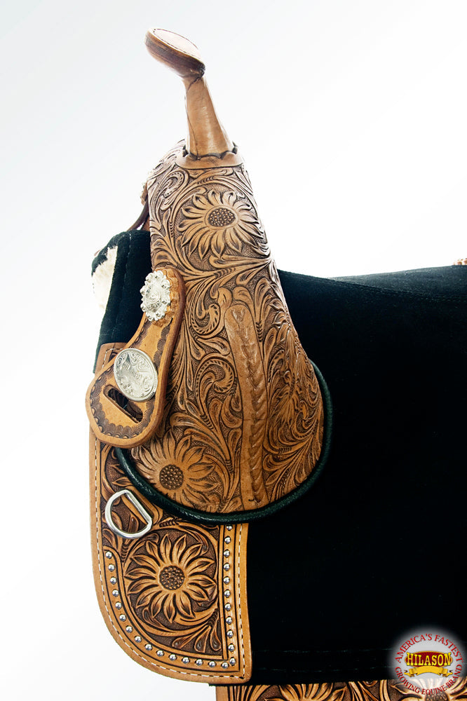 Western Horse Saddle Treeless Trail Barrel Leather Sun Flower Hilason