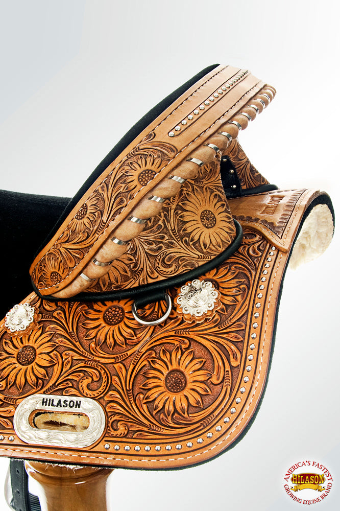Western Horse Saddle Treeless Trail Barrel Leather Sun Flower Hilason