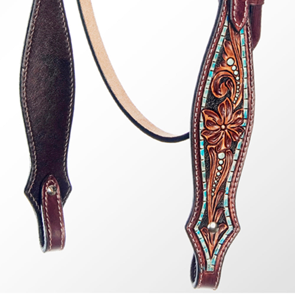 American Darling Western Horse Floral Genuine Leather Headstall Tack Set