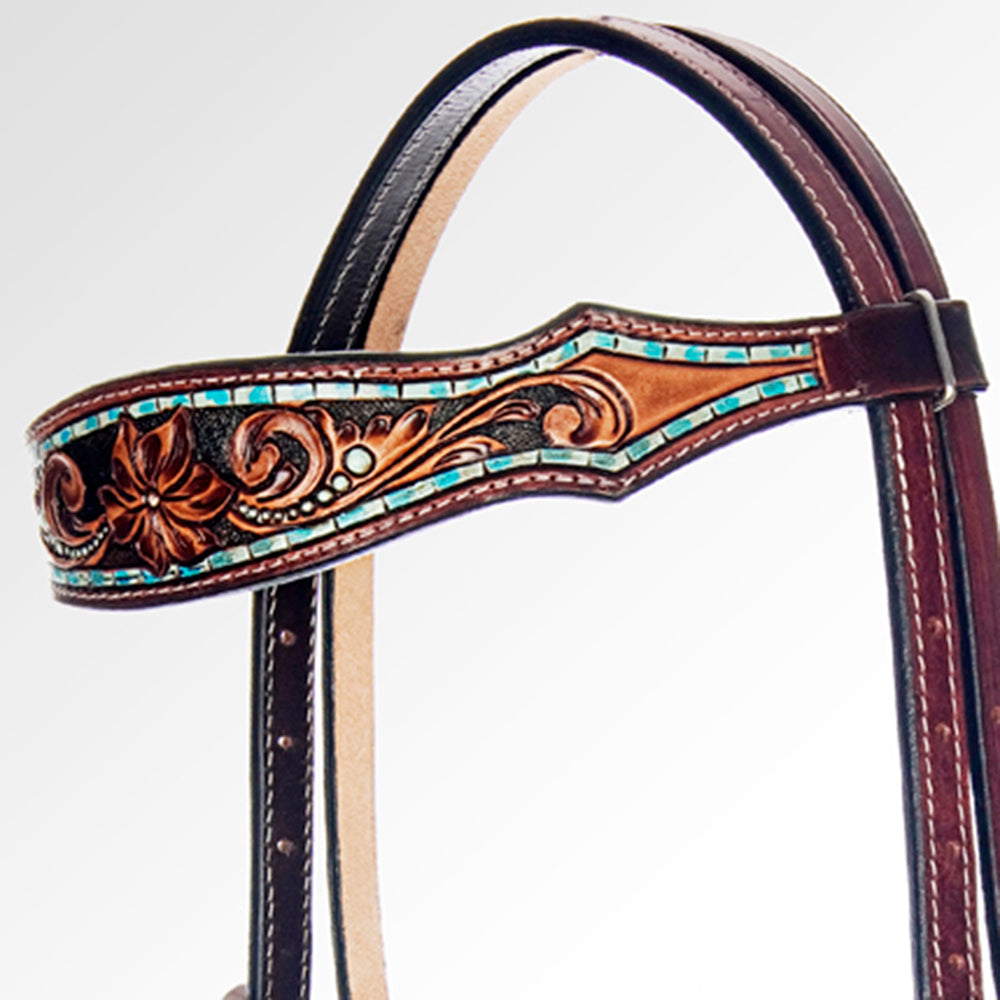 American Darling Western Horse Floral Genuine Leather Headstall Tack Set