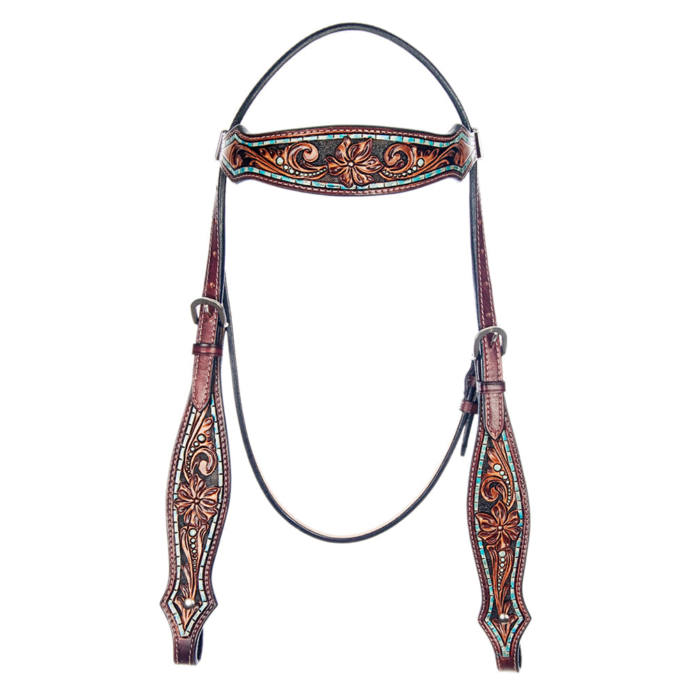 American Darling Western Horse Floral Genuine Leather Headstall Tack Set