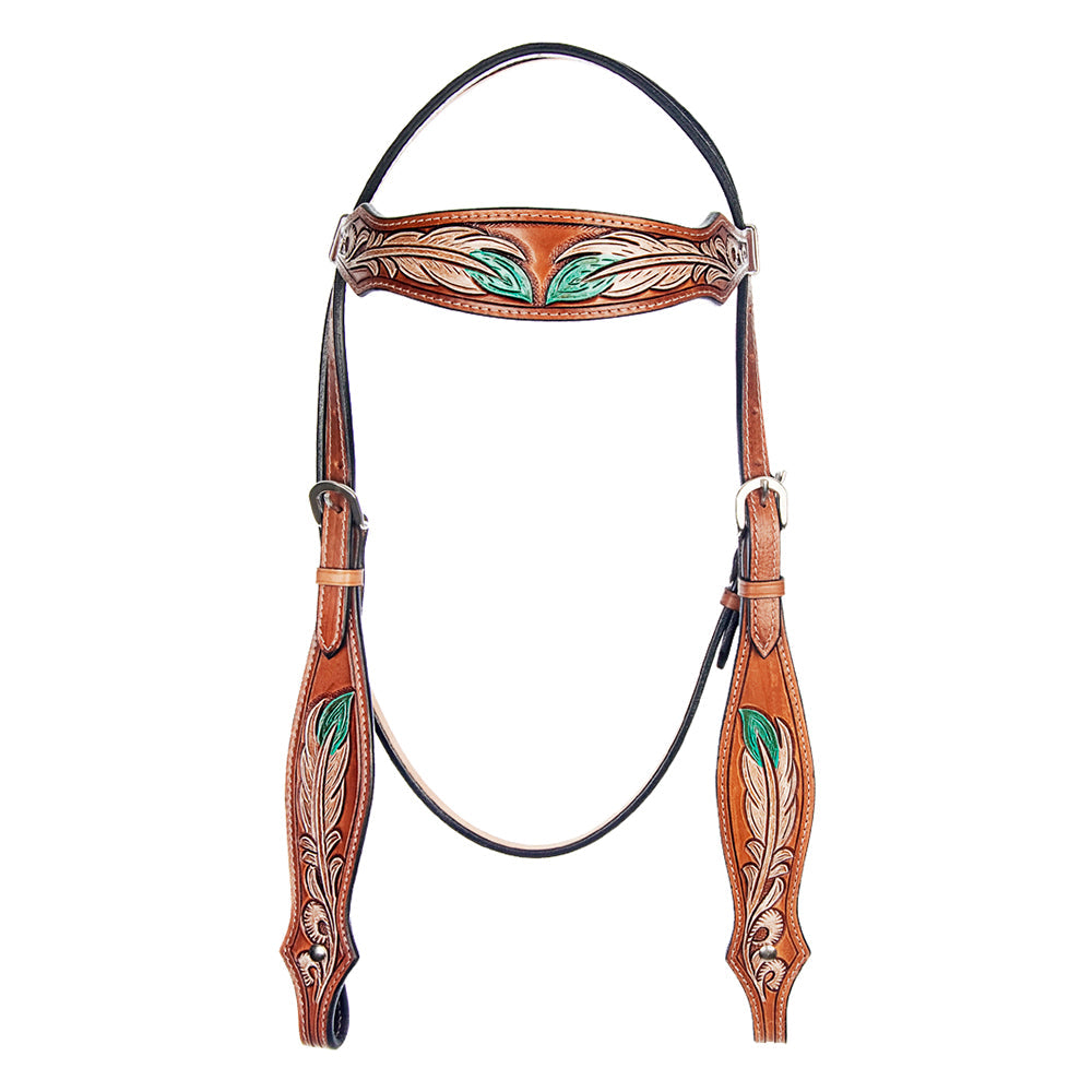 American Darling Western Horse Leaf Genuine Leather Headstall Tack Set