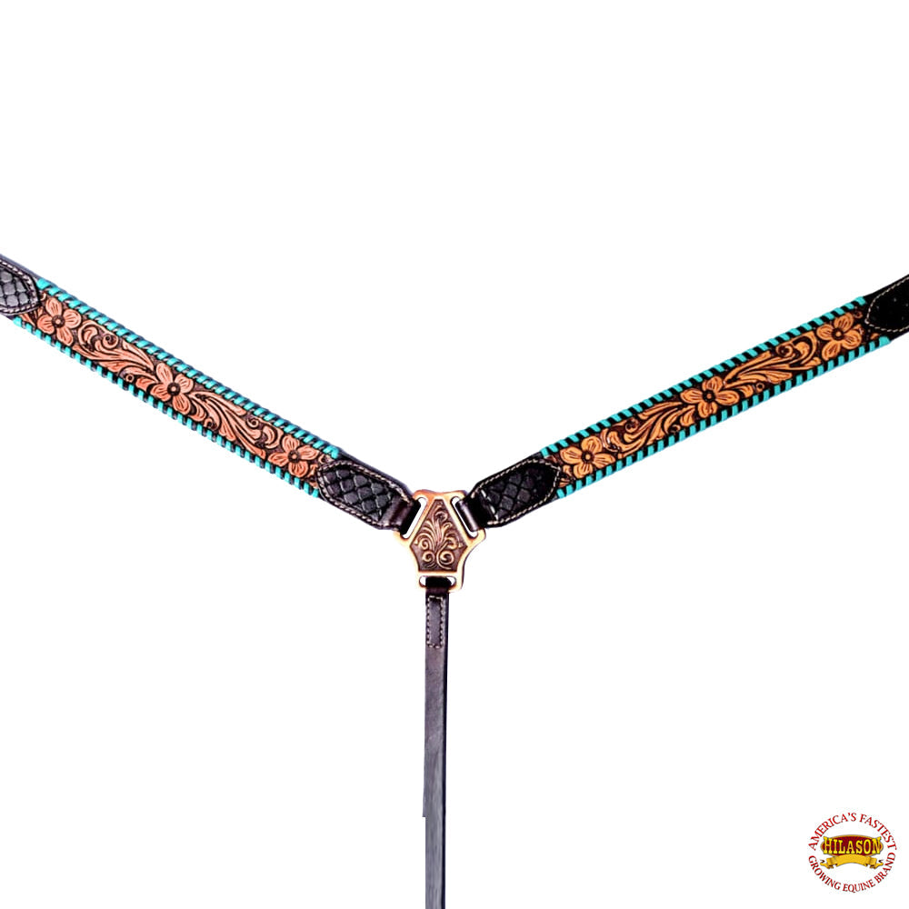 HILASON Floral Painted Beaded American Leather Horse Headstall Breast Collar