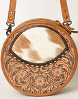 American Darling ADBG563TAW Canteen Hand Tooled Hair-On Genuine Leather Women Bag Western Handbag Purse