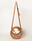 American Darling ADBG563TAW Canteen Hand Tooled Hair-On Genuine Leather Women Bag Western Handbag Purse