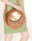 American Darling ADBG563TAW Canteen Hand Tooled Hair-On Genuine Leather Women Bag Western Handbag Purse