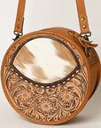 American Darling ADBG563TAW Canteen Hand Tooled Hair-On Genuine Leather Women Bag Western Handbag Purse