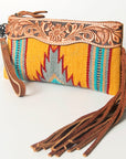 American Darling ADBG344TANA Wristlet Hand Tooled Saddle Blanket Genuine Leather Women Bag Western Handbag Purse