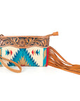 American Darling ADBG344TANB Wristlet Hand Tooled Saddle Blanket Genuine Leather Women Bag Western Handbag Purse