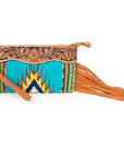 American Darling ADBG344TANC Wristlet Hand Tooled Saddle Blanket Genuine Leather Women Bag Western Handbag Purse
