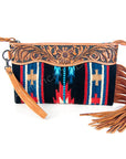American Darling ADBG344TANDAR6 Wristlet Hand Tooled Saddle Blanket Genuine Leather Women Bag Western Handbag Purse