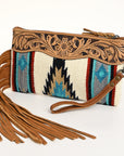 American Darling ADBG344TANDAR8 Wristlet Hand Tooled Saddle Blanket Genuine Leather Women Bag Western Handbag Purse