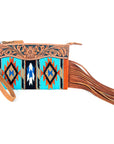 American Darling ADBG344TANDAR9 Wristlet Hand Tooled Saddle Blanket Genuine Leather Women Bag Western Handbag Purse