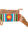 American Darling ADBG344TANDAR12 Wristlet Hand Tooled Saddle Blanket Genuine Leather Women Bag Western Handbag Purse