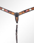 American Darling ADEE304-BC Western Horse Floral Breast Collor Genuine Leather Tan