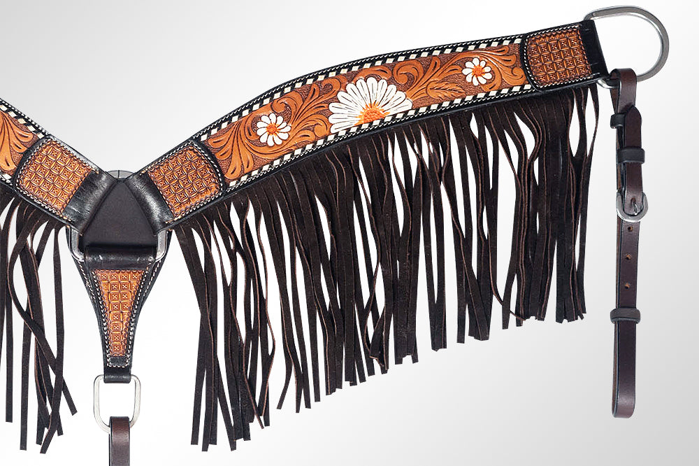 AMERICAN DARLING Western Horse Breast Collar Hand Carved American Leather Tan