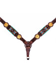 Bar H Equine Western Horse Floral Beaded Genuine American Leather Breast Collar Headstall Tack Set