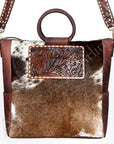 American Darling Tote Hand Tooled Hair On Genuine Leather Women Bag Western Handbag Purse