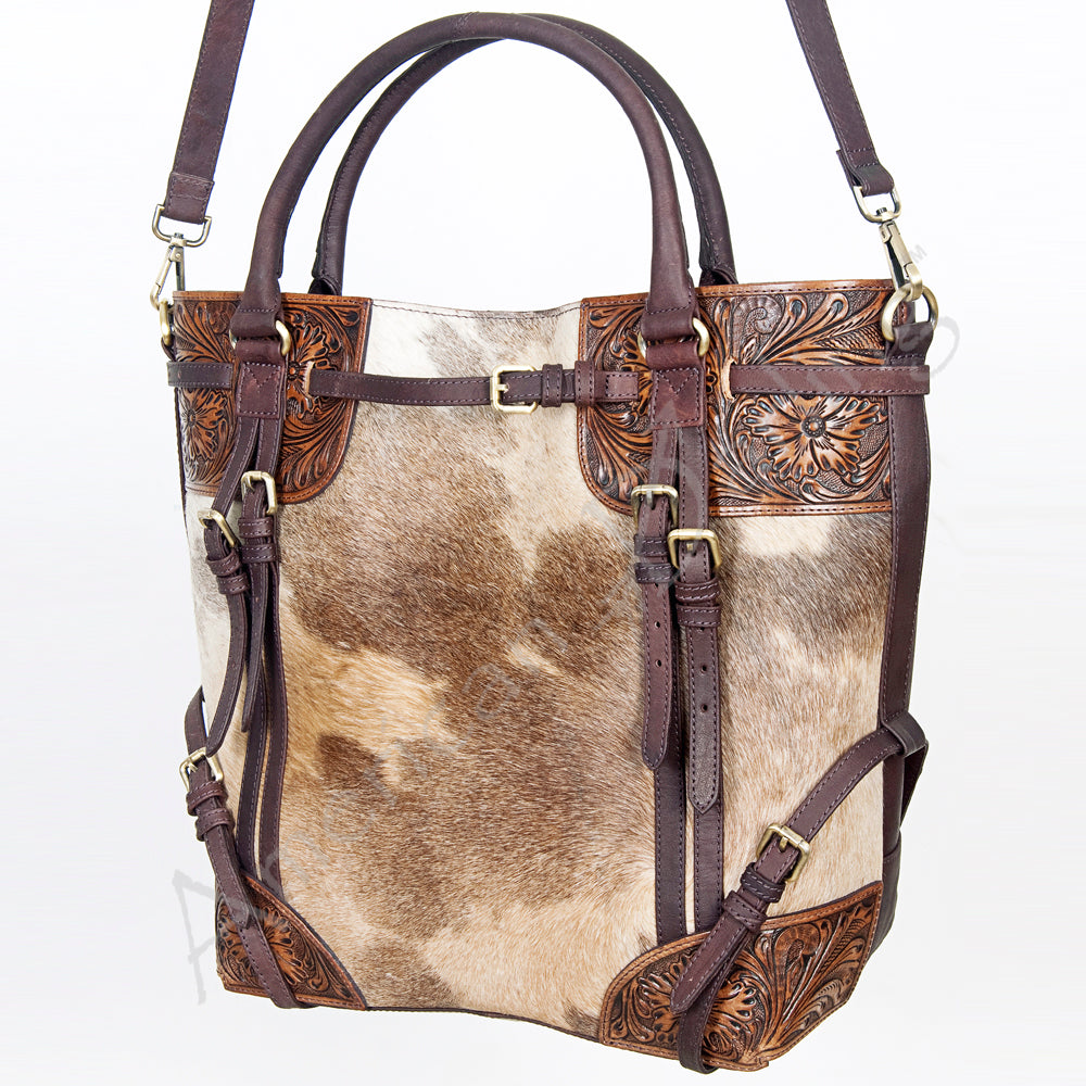 American Darling ADBGI147A Tote Hand Tooled Hair On Genuine Leather Women Bag Western Handbag Purse