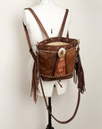 American Darling ADBGI149 Bucket Hand Tooled Hair-On Genuine Leather Women Bag Western Handbag Purse