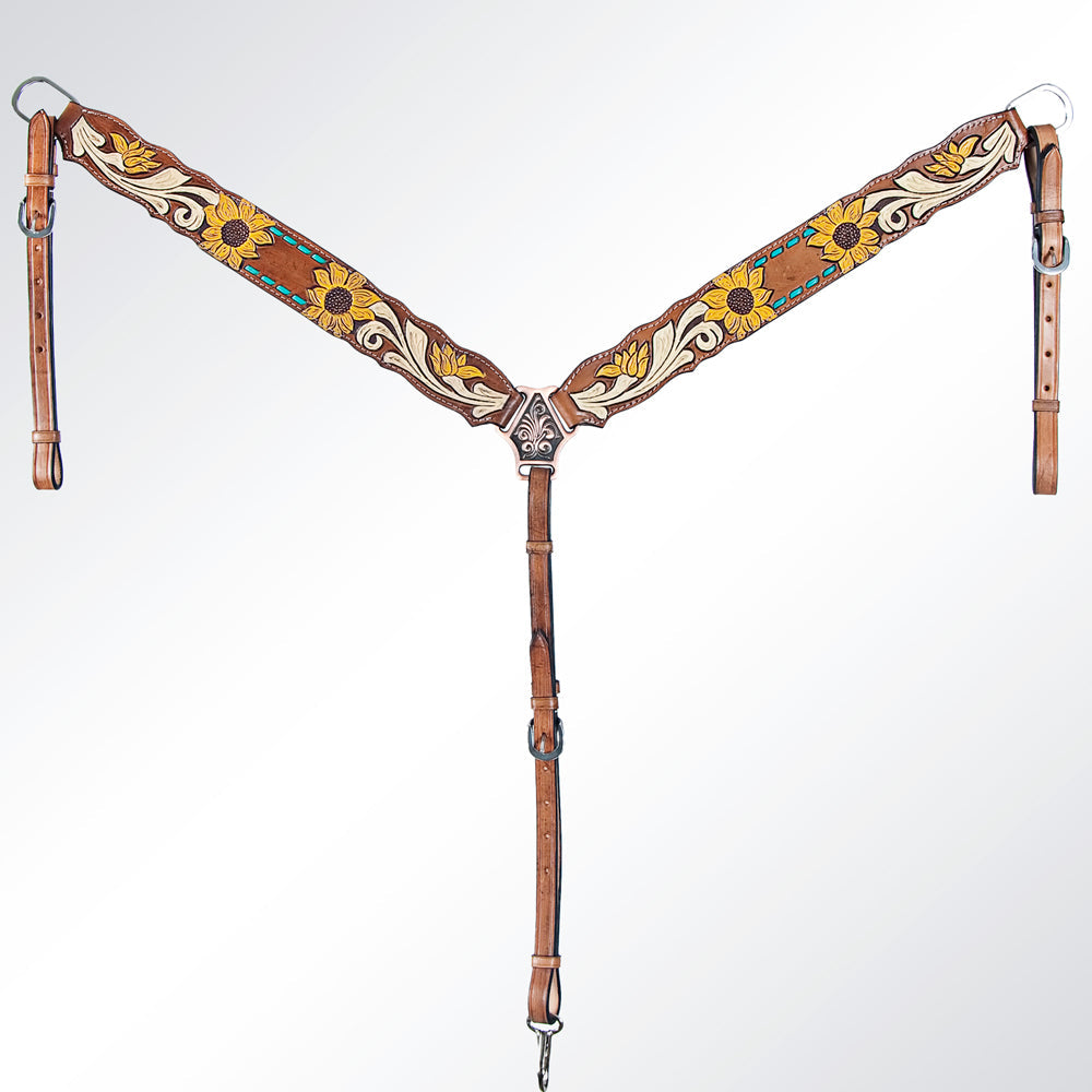 AMERICAN DARLING Western Horse One Ear Headstall Breast Collar Set Leather