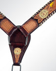 American Darling ADPAF122-BC Western Horse Floral Breast Collor Genuine Leather Tan