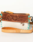 American Darling ADBGZ283 Wristlet Hand Tooled Hair On Genuine Leather Women Bag Western Handbag Purse