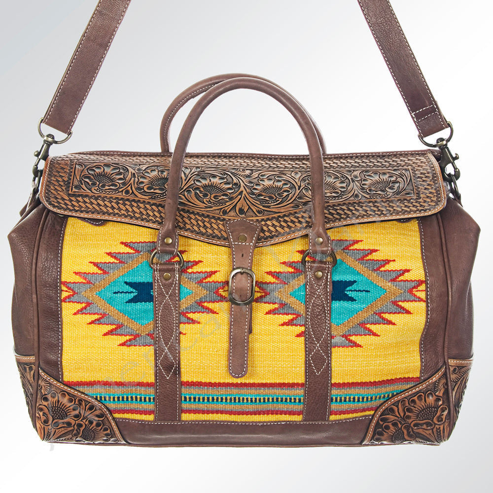 American Darling ADBG516 Duffel Hand Tooled Saddle Blanket Genuine Leather Women Bag Western Handbag Purse