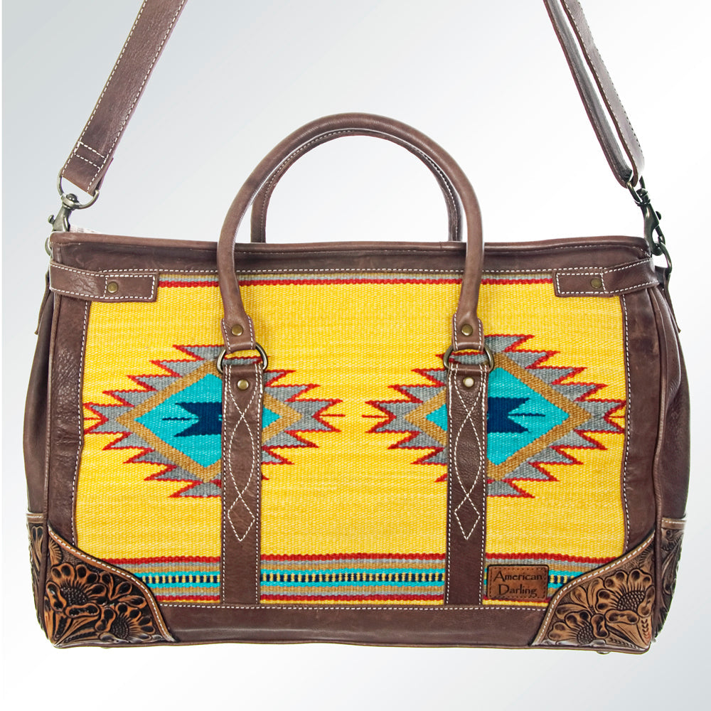 American Darling ADBG516 Duffel Hand Tooled Saddle Blanket Genuine Leather Women Bag Western Handbag Purse