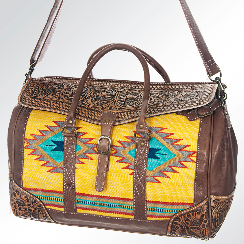 American Darling ADBG516 Duffel Hand Tooled Saddle Blanket Genuine Leather Women Bag Western Handbag Purse