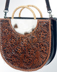 American Darling ADBG589 Small Crossbody Hand Tooled Hair-On Genuine Leather Women Bag Western Handbag Purse