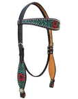 Bar H Equine American Leather Horse Saddle Tack One Ear Headstall | Breast Collar | Browband Headstall | Wither Strap | Tack Set for Horses Botanic Chiseled Collection