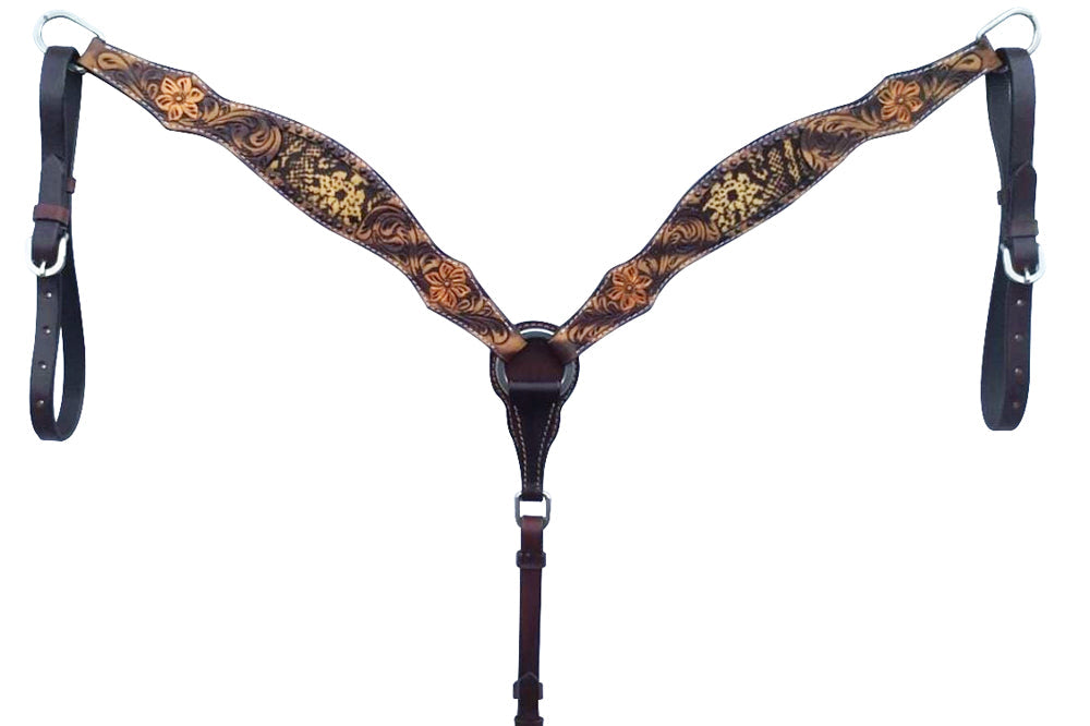 Bar H Equine American Leather Horse Saddle Tack One Ear Headstall | Breast Collar | Browband Headstall | Wither Strap | Tack Set for Horses Tropical Snake Collection