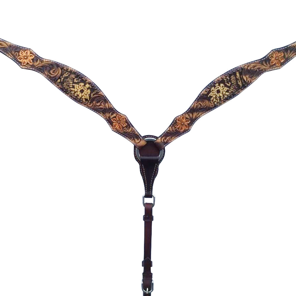 Bar H Equine American Leather Horse Saddle Tack One Ear Headstall | Breast Collar | Browband Headstall | Wither Strap | Tack Set for Horses Tropical Snake Collection