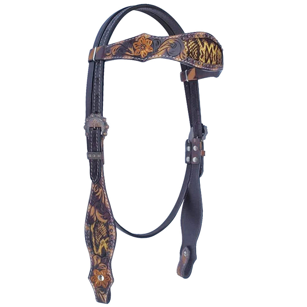 Bar H Equine American Leather Horse Saddle Tack One Ear Headstall | Breast Collar | Browband Headstall | Wither Strap | Tack Set for Horses Tropical Snake Collection