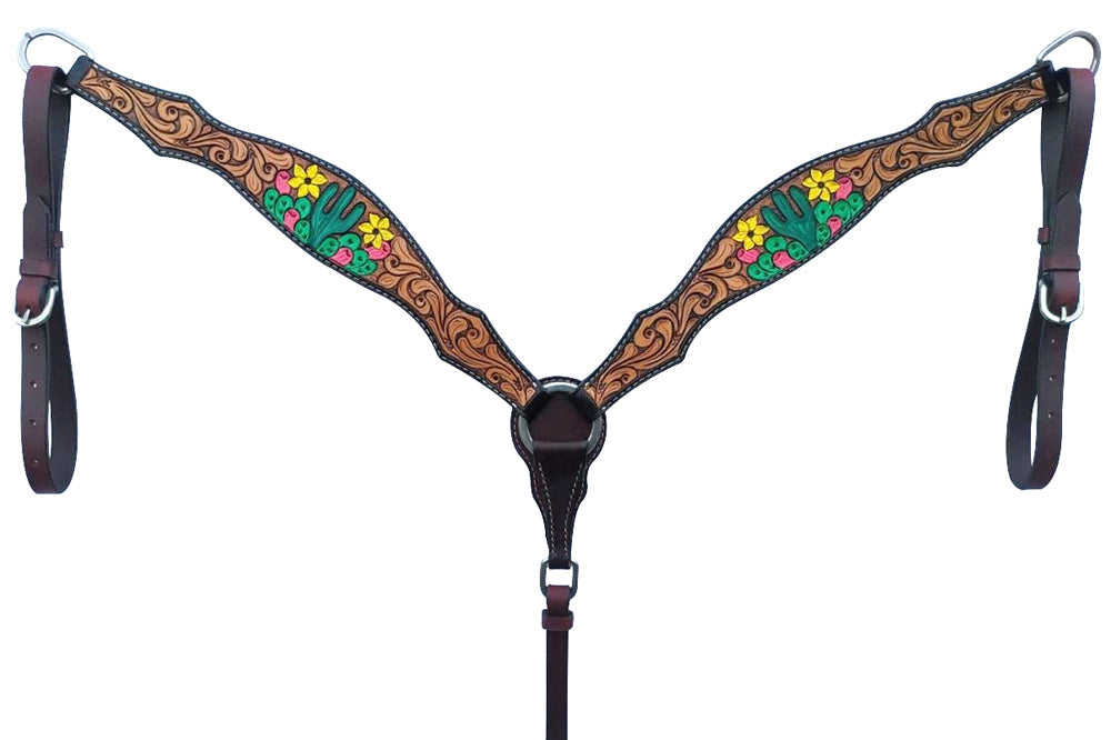 Bar H Equine American Leather Horse Saddle Tack One Ear Headstall | Breast Collar | Browband Headstall | Wither Strap | Tack Set for Horses Tropical Cacti Cactus Daffodil Collection